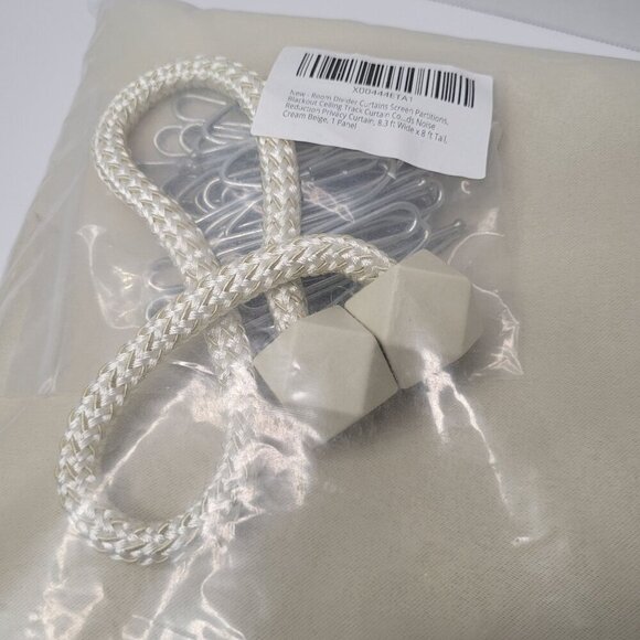 RoomDarkning Blackout Curtain Panels W 100" X L 96" Cream Beige Set With Tieback - Picture 3 of 4